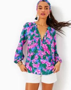 Elsa Silk Top -Lilly Pulitzer Shop 000657 cerisepinksafarisunset a2 sf