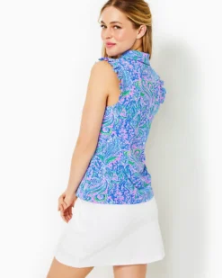 UPF 50+ Luxletic Frida Sleeveless Ruffle Polo Top