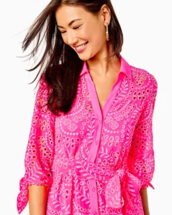 Amrita Midi Shirtdress 7 Amrita Midi Shirtdress -Lilly Pulitzer Shop 010634 pinkisleswirlyfernscallopedeyelet a3 sf
