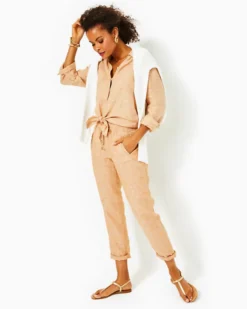31" Taron Mid-Rise Linen Pant 7 31" Taron Mid-Rise Linen Pant -Lilly Pulitzer Shop 011008 rattanxresortwhite a3 sf