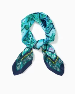 Paradise Bound Silk Scarf -Lilly Pulitzer Shop 011326 seabreezeblueplantoneonyouengineeredscarf a3 sf
