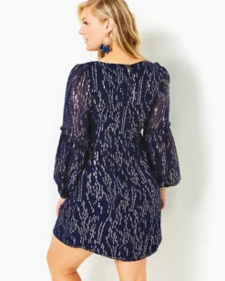 Cleme Silk Dress -Lilly Pulitzer Shop 011824 truenavyfishclipchiffon a5 sf