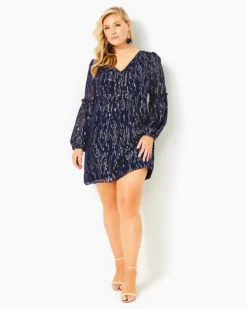 Cleme Silk Dress -Lilly Pulitzer Shop 011824 truenavyfishclipchiffon a6 sf