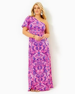 Solana One-Shoulder Maxi Dress -Lilly Pulitzer Shop 012031 havanapinkturtletidepoolengineeredknitdress a6 sf