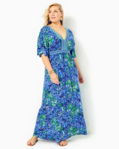 Addison Elbow Sleeve Maxi Dress -Lilly Pulitzer Shop 012042 abacoblueinturtleaweengineeredmaxidress a4 sf