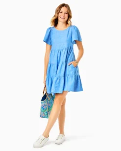 Jocelyn Short Sleeve Linen Dress -Lilly Pulitzer Shop 012292 bocabluexresortwhite a3 sf