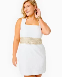 Rubina Stretch Shift Dress -Lilly Pulitzer Shop 012610 resortwhitepineapplepuckerjacquard a5 sf