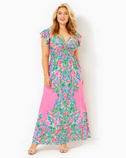 Verona Flutter Sleeve Maxi Dress -Lilly Pulitzer Shop 012759 havanapinkcasajaguarengineeredmaxidress a5 sf