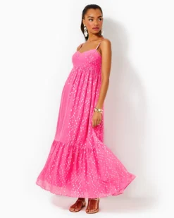Hiedi Maxi Dress -Lilly Pulitzer Shop 013265 aurapinkviscosemetallicclipdobby a3 sf