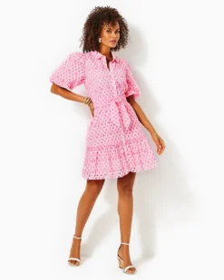 Cartley Elbow Sleeve Eyelet Shirtdress -Lilly Pulitzer Shop 013660 resortwhitexhavanapinkfluttereyelet a3 sf