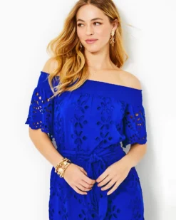Isbell Off-The-Shoulder Eyelet Midi Dress -Lilly Pulitzer Shop 013661 bluegrottosoireeeyelet a3 sf