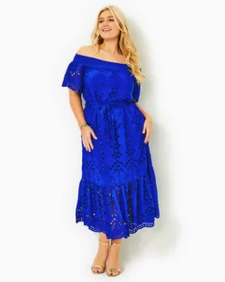 Isbell Off-The-Shoulder Eyelet Midi Dress -Lilly Pulitzer Shop 013661 bluegrottosoireeeyelet a4 sf