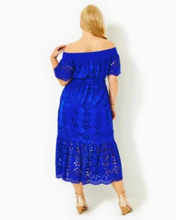 Isbell Off-The-Shoulder Eyelet Midi Dress -Lilly Pulitzer Shop 013661 bluegrottosoireeeyelet a5 sf