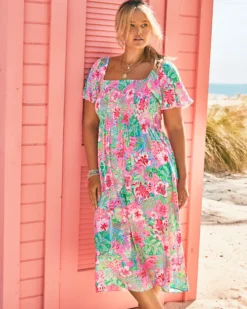 Selah Short Sleeve Smocked Midi Dress -Lilly Pulitzer Shop 013663 multijourneytothejungle campaigntest sf
