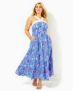 Jenette Cotton Halter Maxi Dress -Lilly Pulitzer Shop 013680 bocablueitsasailabration a5 sf