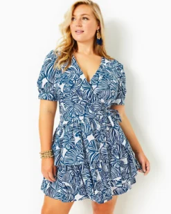 Alexandria Elbow Sleeve Cotton Wrap Dress -Lilly Pulitzer Shop 013738 aegeannavybeachpath a4 sf