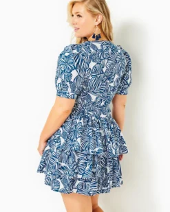 Alexandria Elbow Sleeve Cotton Wrap Dress -Lilly Pulitzer Shop 013738 aegeannavybeachpath a5 sf