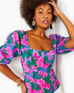 Bitsy Stretch Cotton Top -Lilly Pulitzer Shop 013751 cerisepinksafarisunset a2 sf