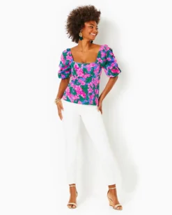 Bitsy Stretch Cotton Top -Lilly Pulitzer Shop 013751 cerisepinksafarisunset a3 sf