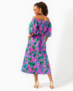 Shawnlee Elbow Sleeve Off-The-Shoulder Cotton Midi Dress