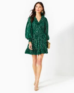 Birdy Long Sleeve Silk Wrap Dress -Lilly Pulitzer Shop 014305 evergreenfishclipchiffon a3 sf
