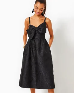 Ellara Jacquard Midi Bow Dress -Lilly Pulitzer Shop 014306 onyxleafanimpressionjacquard a3 sf