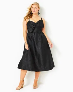 Ellara Jacquard Midi Bow Dress -Lilly Pulitzer Shop 014306 onyxleafanimpressionjacquard a4 sf