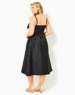Ellara Jacquard Midi Bow Dress -Lilly Pulitzer Shop 014306 onyxleafanimpressionjacquard a5 sf
