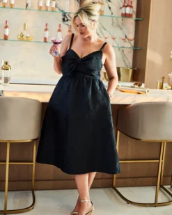 Ellara Jacquard Midi Bow Dress -Lilly Pulitzer Shop 014306 onyxleafanimpressionjacquard campaigntest sf