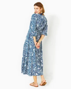 Deacon 3/4 Sleeve V-Neck Cotton Maxi Dress