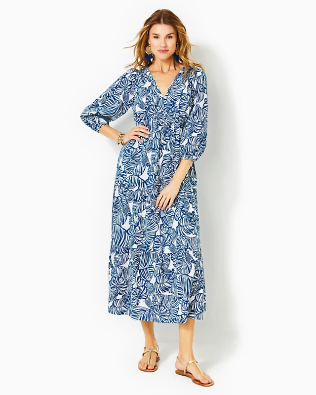 Deacon 3/4 Sleeve V-Neck Cotton Maxi Dress 2 Deacon 3/4 Sleeve V-Neck Cotton Maxi Dress - Image 2