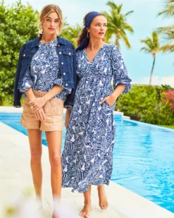 Deacon 3/4 Sleeve V-Neck Cotton Maxi Dress 8 Deacon 3/4 Sleeve V-Neck Cotton Maxi Dress -Lilly Pulitzer Shop 014332 aegeannavybeachpath campaigntest sf